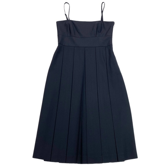 THEORY Wool Strap Shoulder Pleated Midi Dress In Black Style: Raquel - Picture 7 of 9